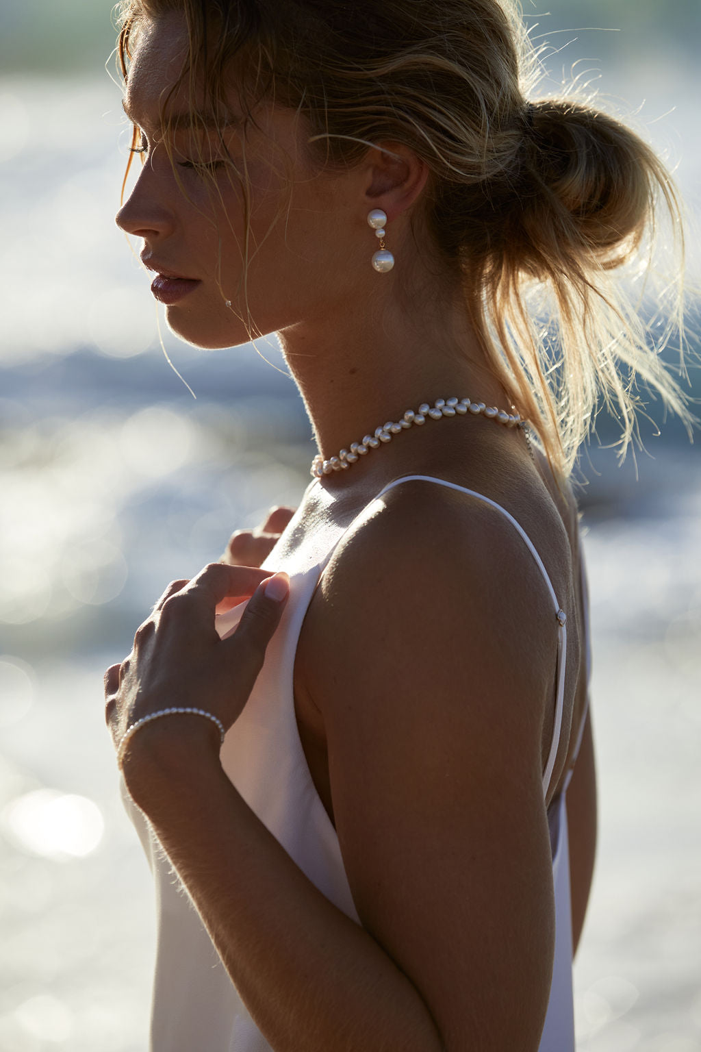 pearl wedding earrings AG gold