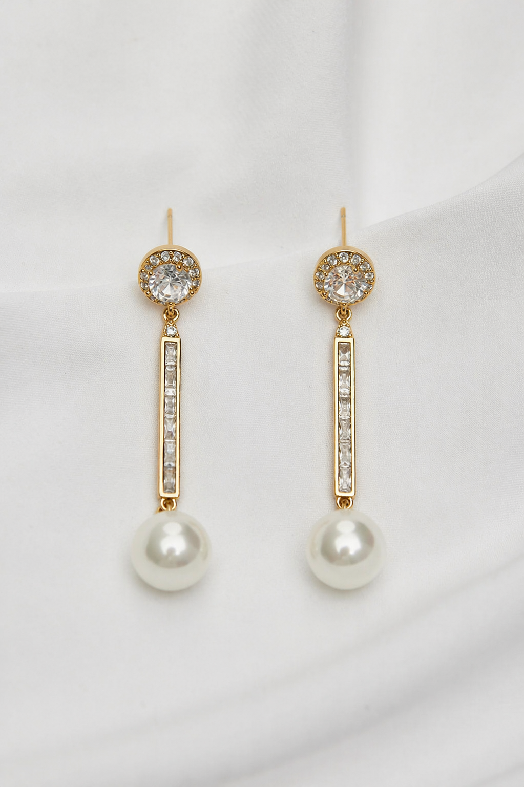 ADA - Crystal and Pearl Art Deco Wedding Earrings - Gold