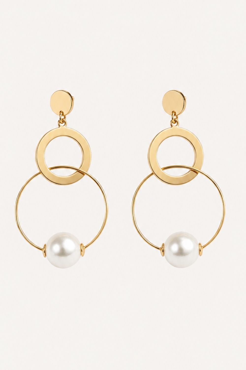 Pearl Gold Large Wedding Earrings