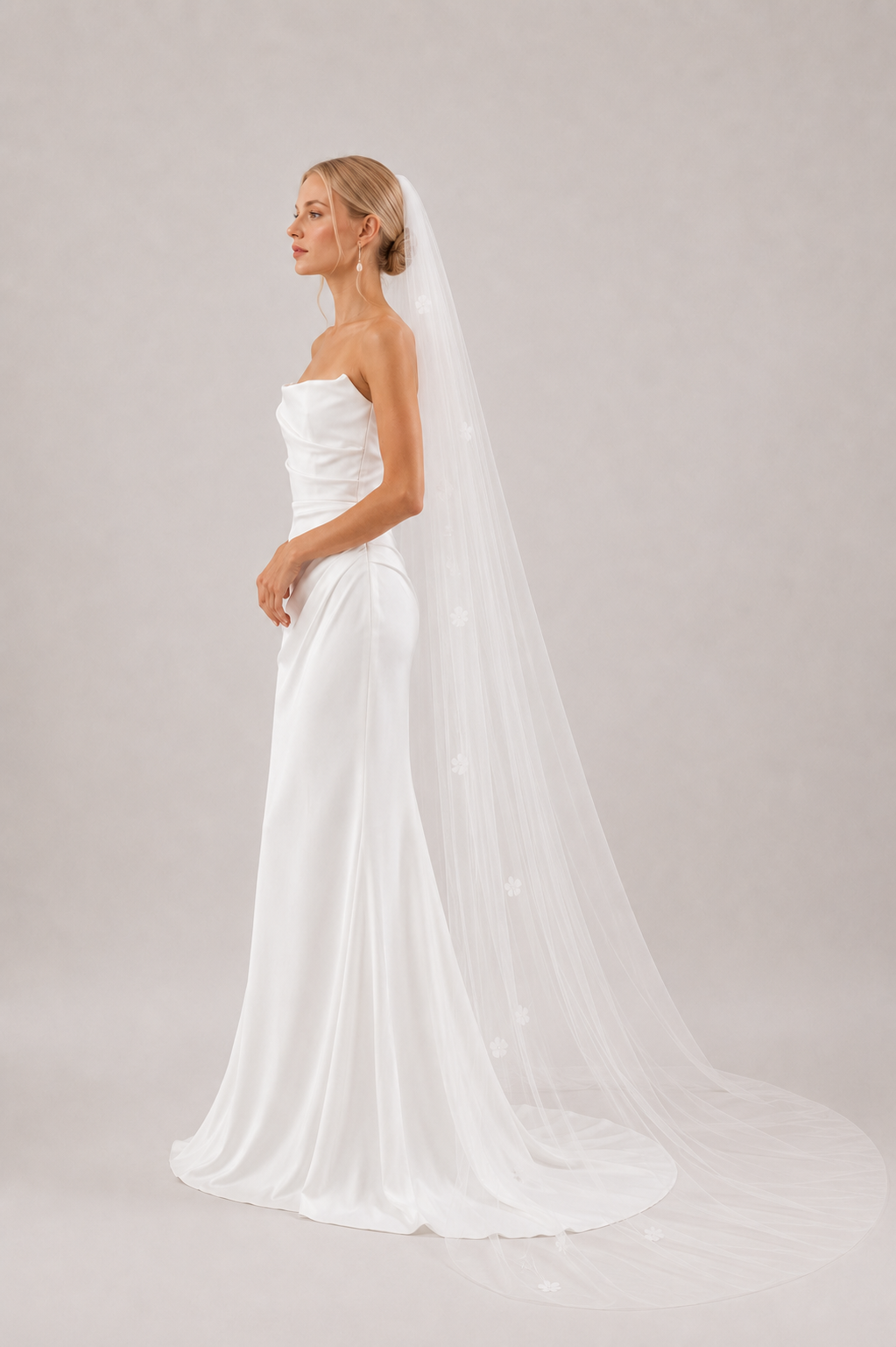 Bohemian Floral Wedding Veil long