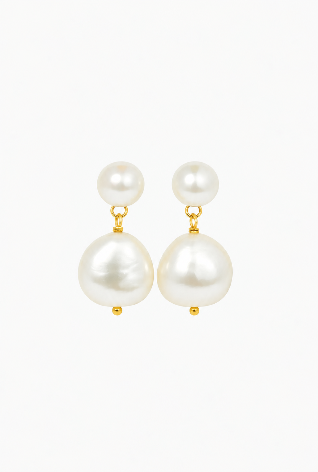 Double drop studs freshwater pearl studs gold