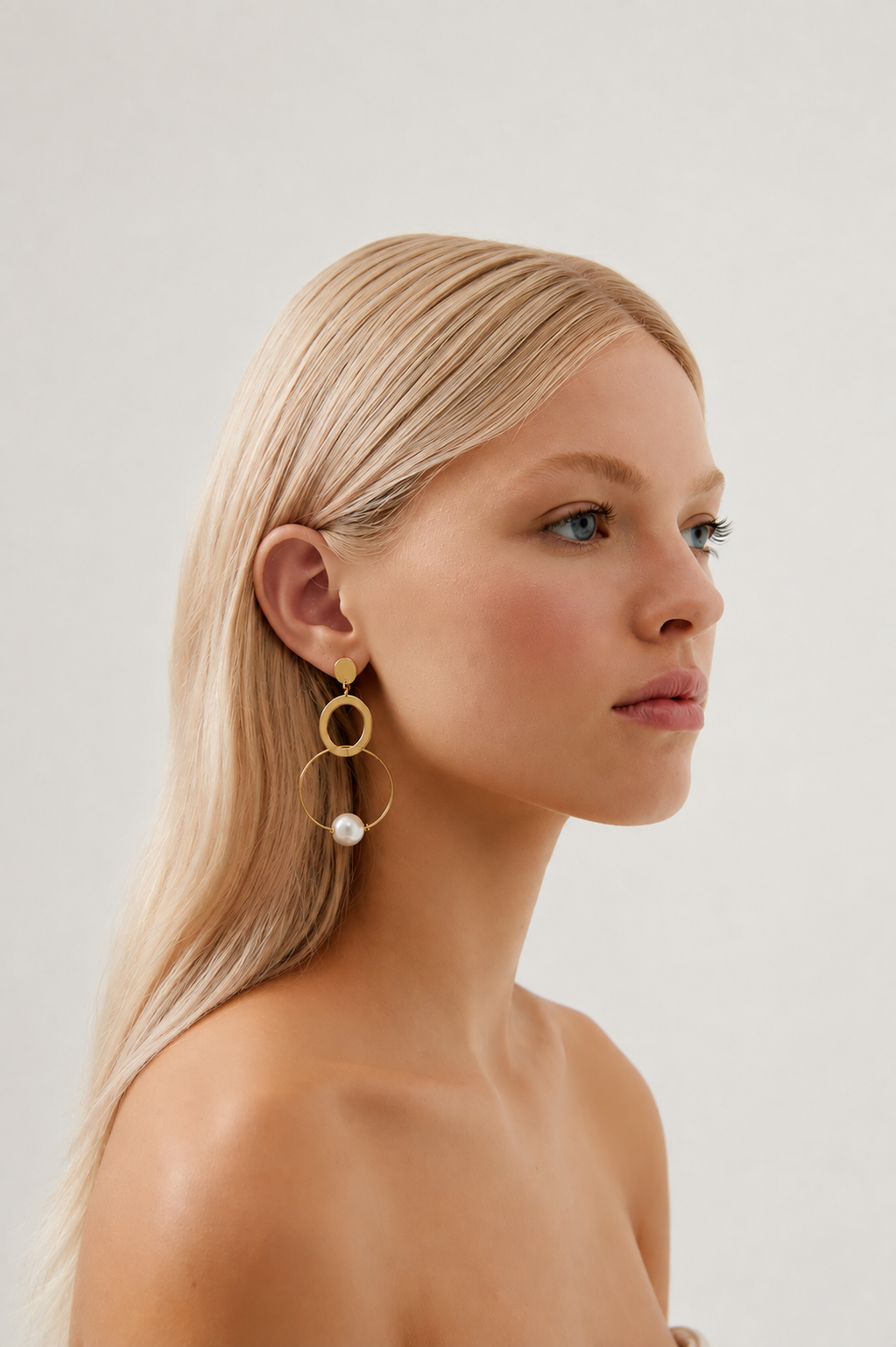 Pearl long gold wedding earrings