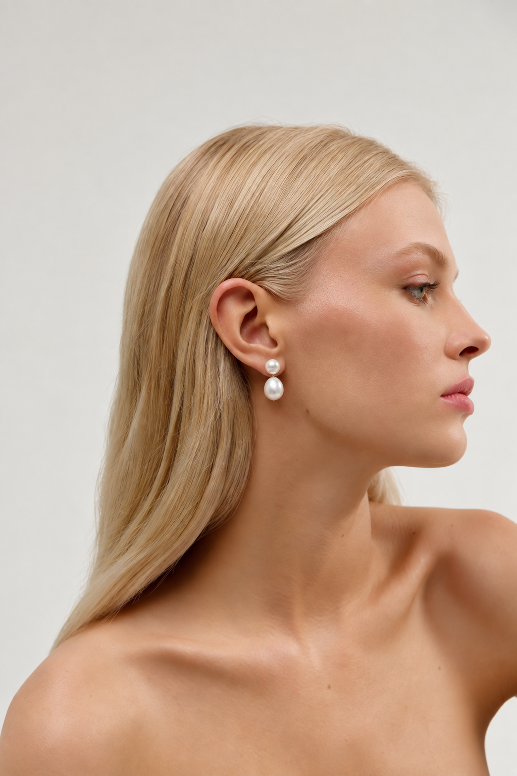 Double drop studs freshwater pearl studs wedding earrings