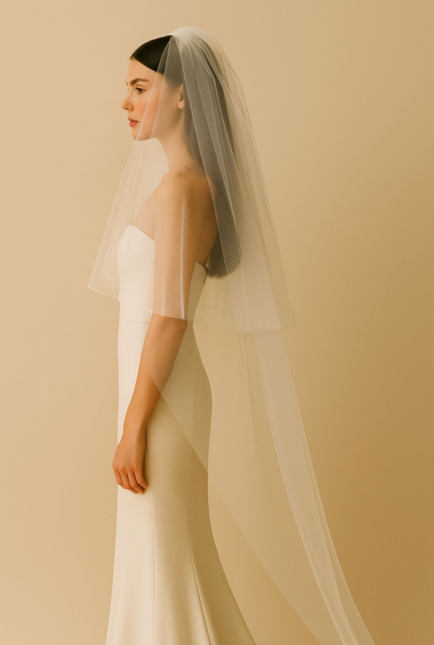 Long Tulle Wedding Veil with Blusher
