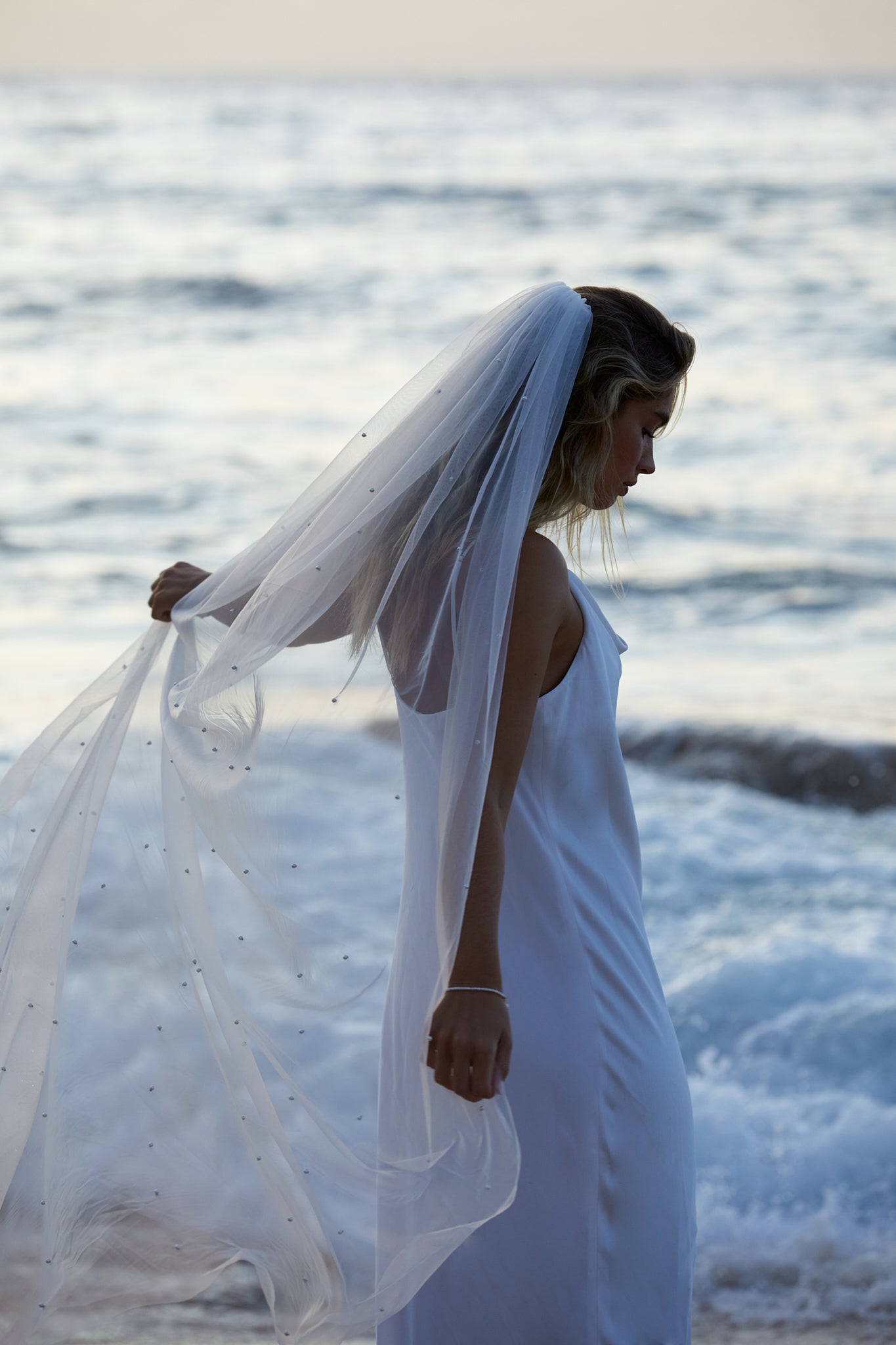 Modern Pearl Wedding Veil Amelie George