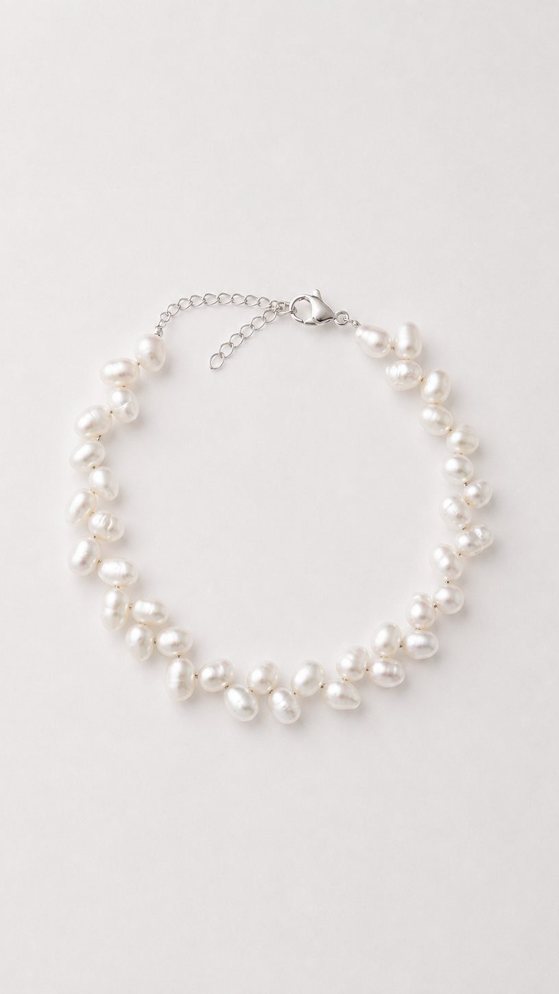 Freshwater pearl wedding bracelet in silver