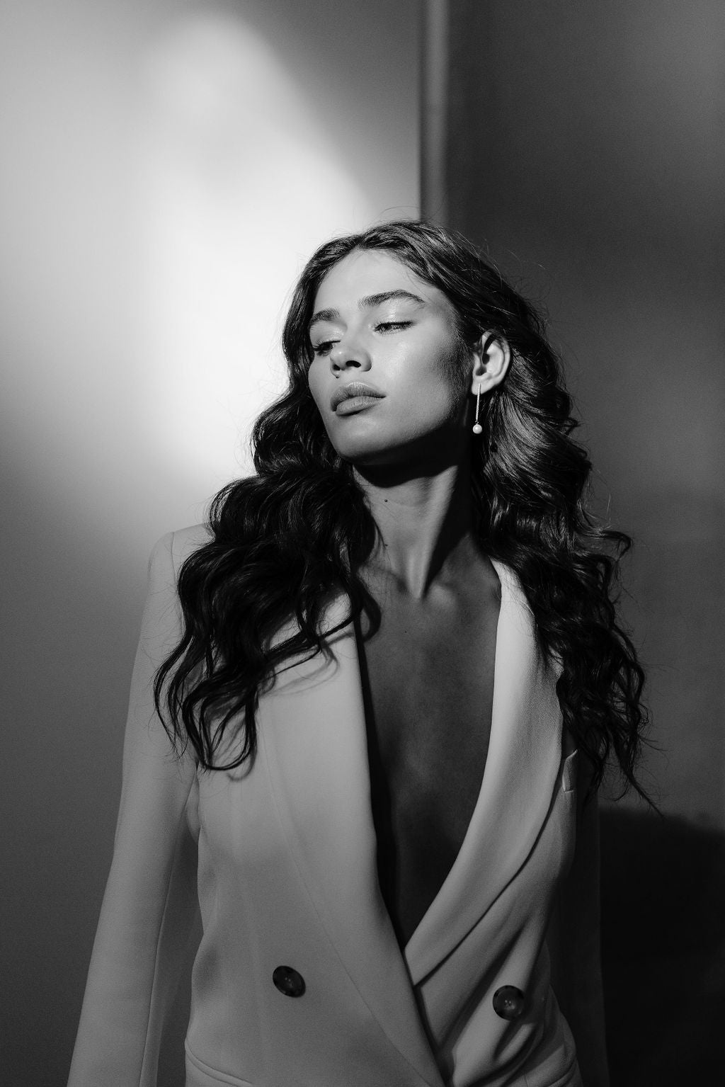 Pearl Drop Wedding Earring with crystal feature worn with Karen Willis Holmes wedding dress