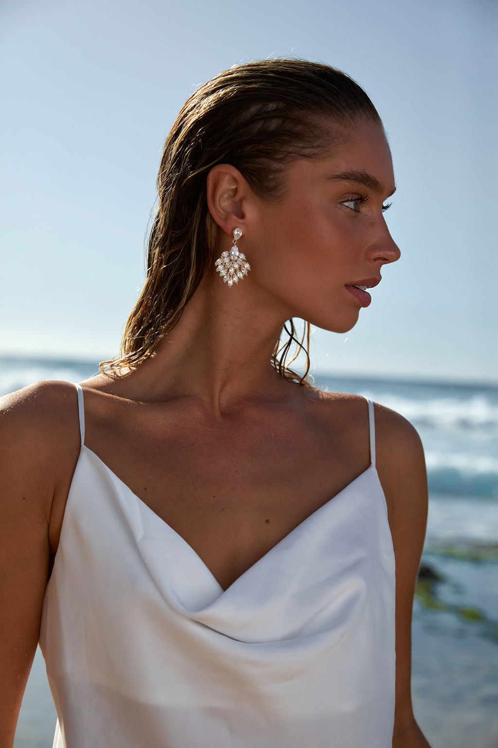 Bridal Earrings Large Gold Artdeco