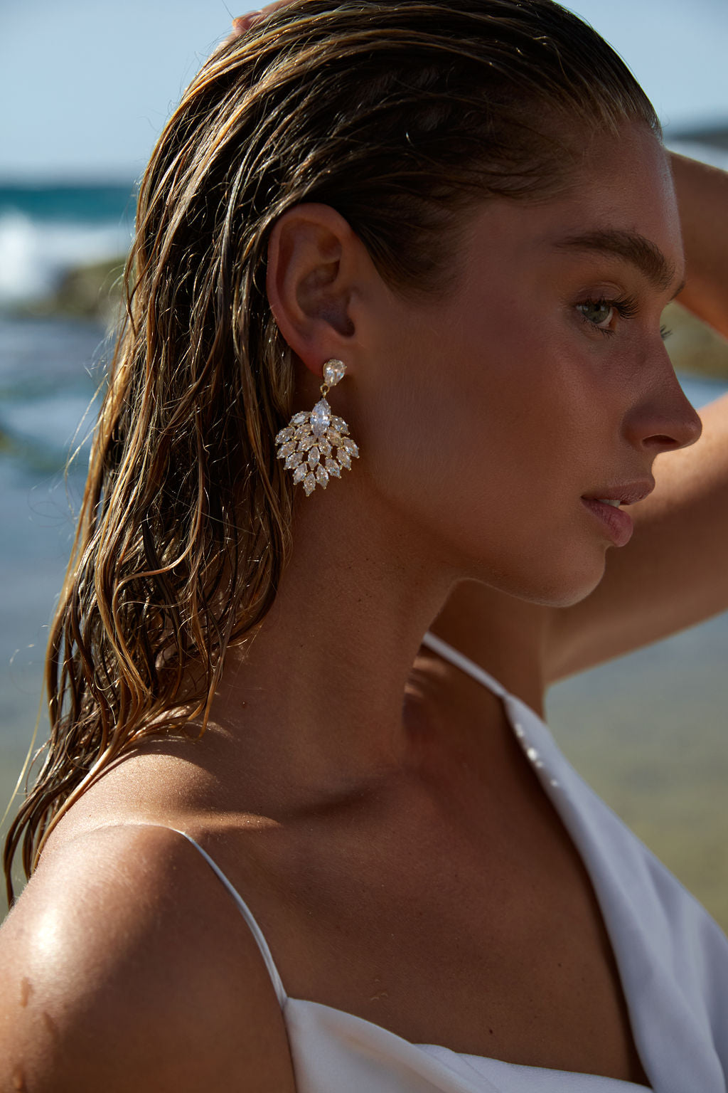 Bridal Earrings Large Gold Artdeco beach wedding