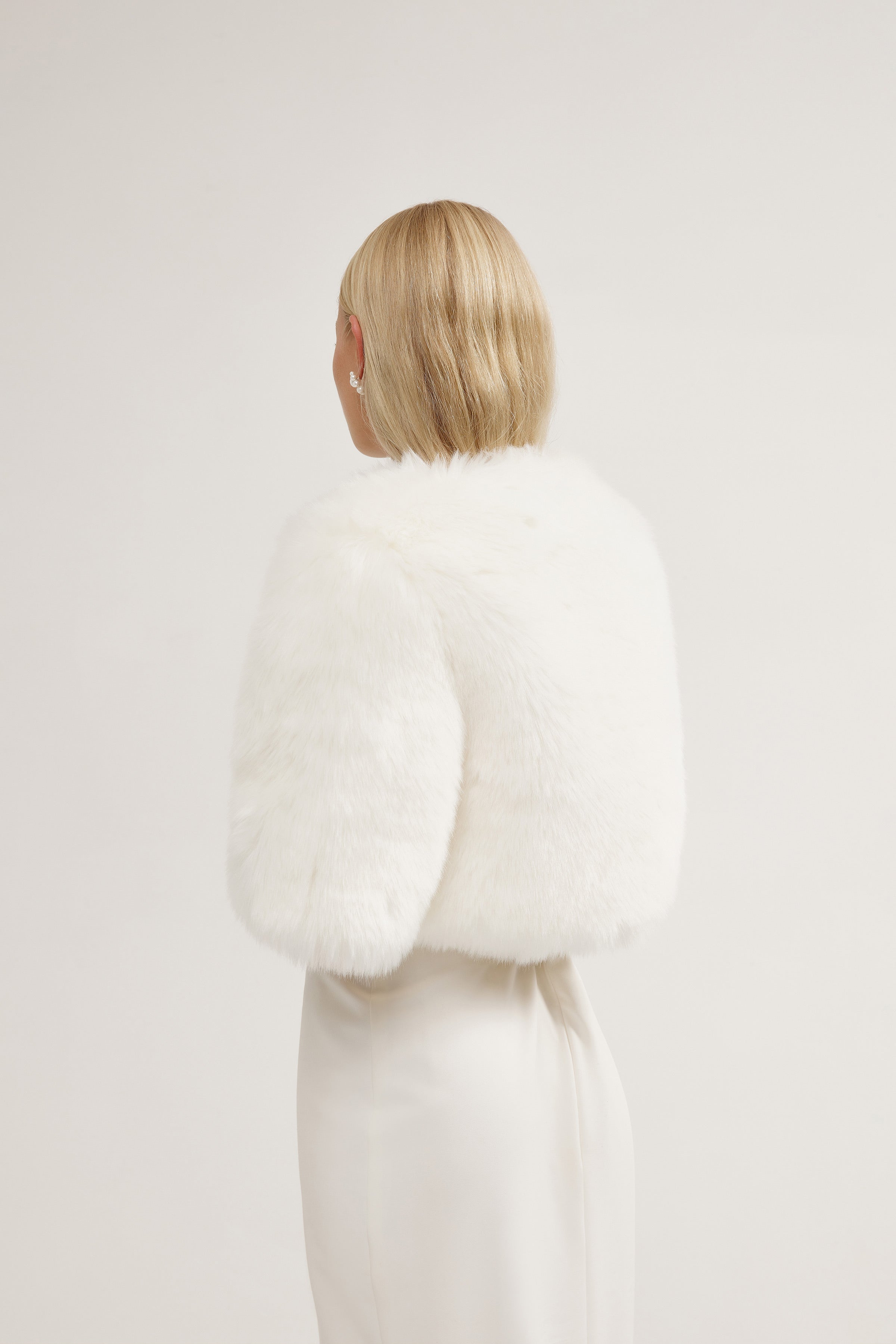 Cropped bridal fur coat, chic vegan fur wedding jacket, bridal bolero style