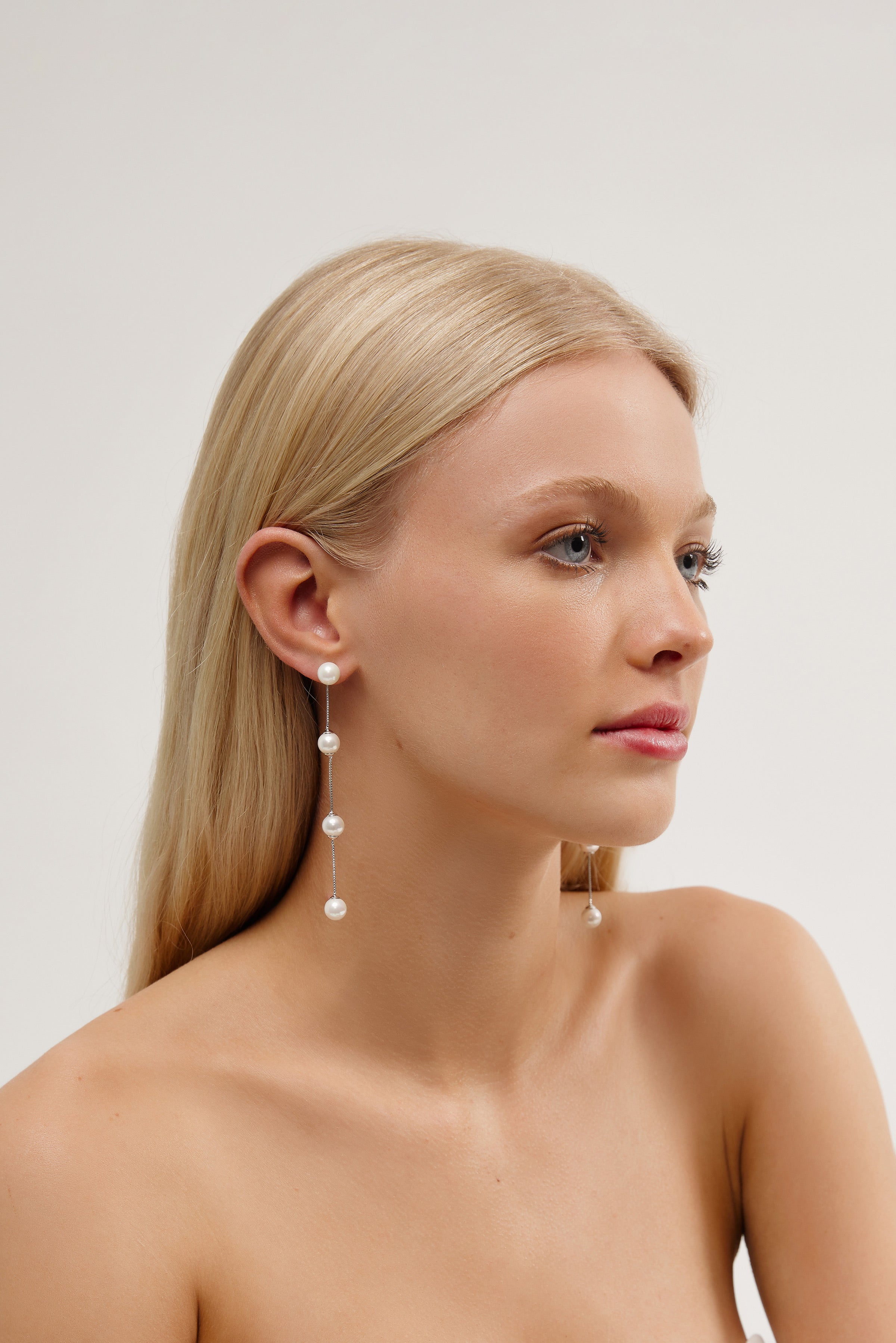 Chain Drop Pearl Wedding Earring - Silver Modern Wedding Jewellery
