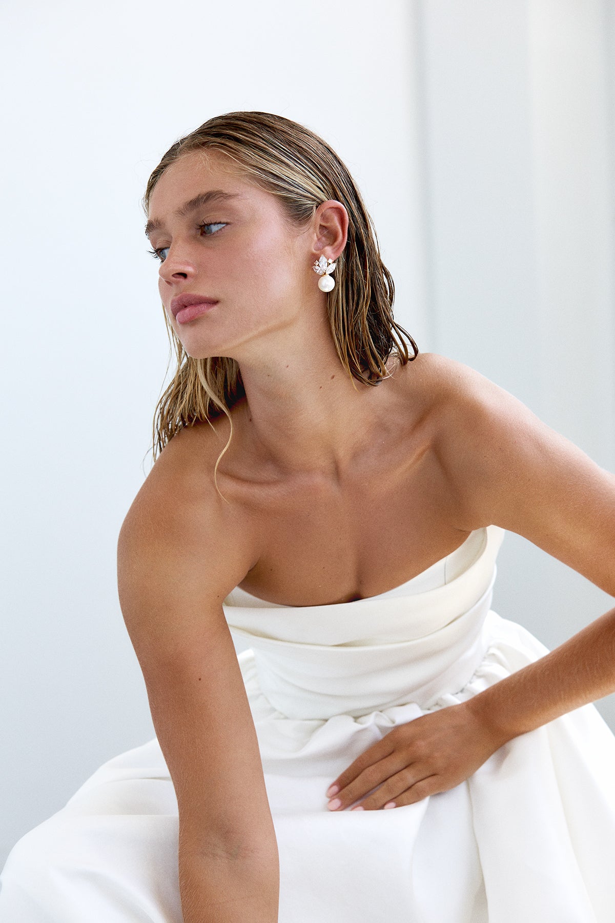 Statement Pearl Crystal Gold Earring Wedding AMELIE GEORGE BRIDAL