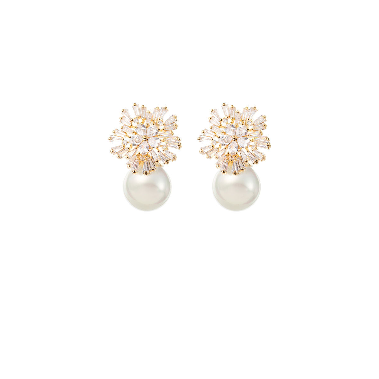 Diamond and Pearl Drop Earrings Wedding by Amelie George Bridal Gold Modern Wedding Jewellery