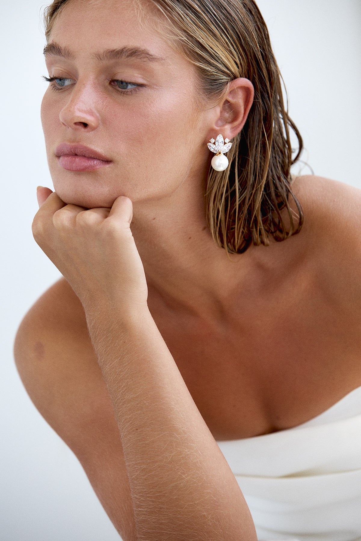 Modern Statement Pearl Crystal Gold Earring Wedding AMELIE GEORGE BRIDAL