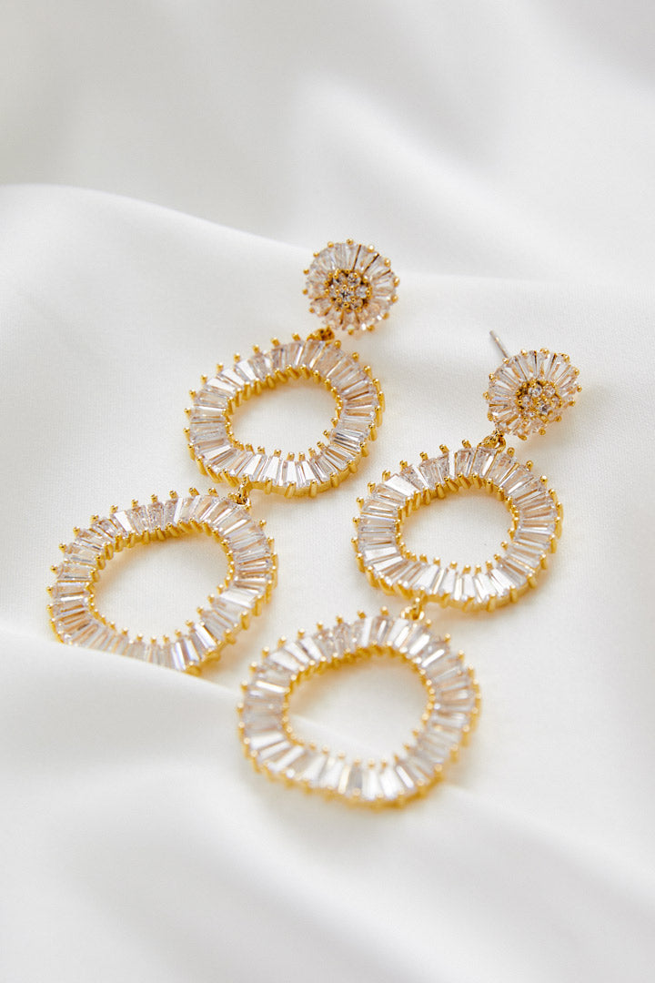 Long Gold Modern Statement Bridal Earrings by Amelie George Bridal