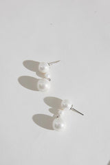 Minimal Pearl Wedding Earrings by Amelie George Bridal, Silver