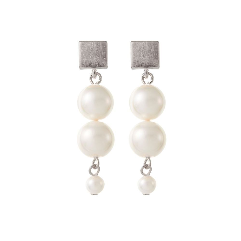 Modern Bridal Earrings by Designer Amelie George. White Gold and Pearl