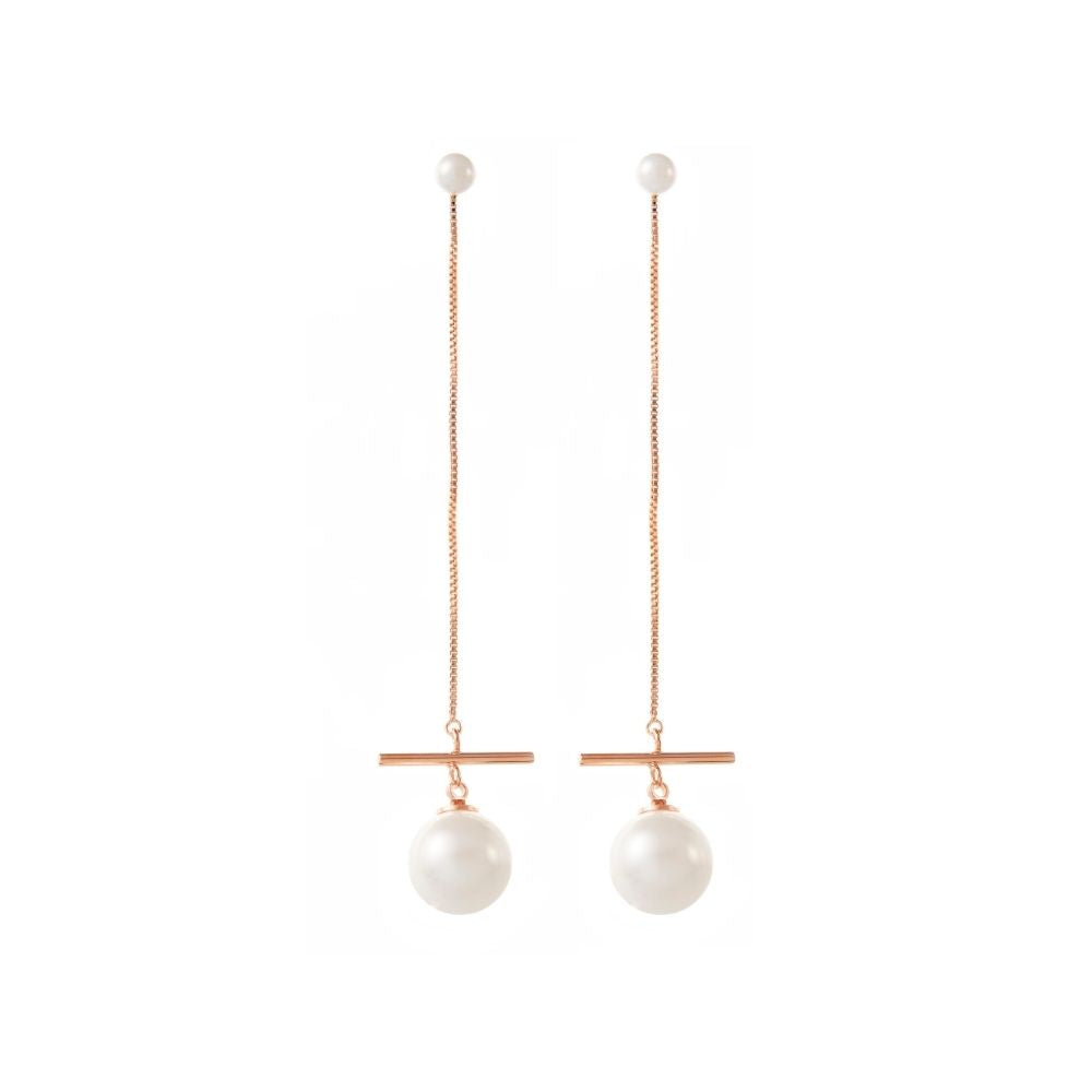 Rose Gold Australian Wedding Designer Earrings. Pearl and Chain design