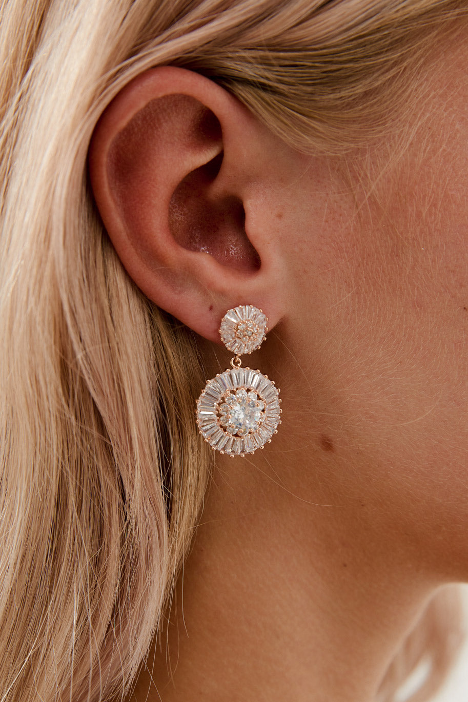 Rose Gold Diamond Wedding Earrings by Amelie George Bridal