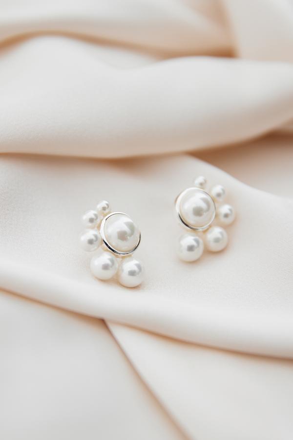White Gold Statement Pearl Stud Wedding Earrings by Amelie George Bridal