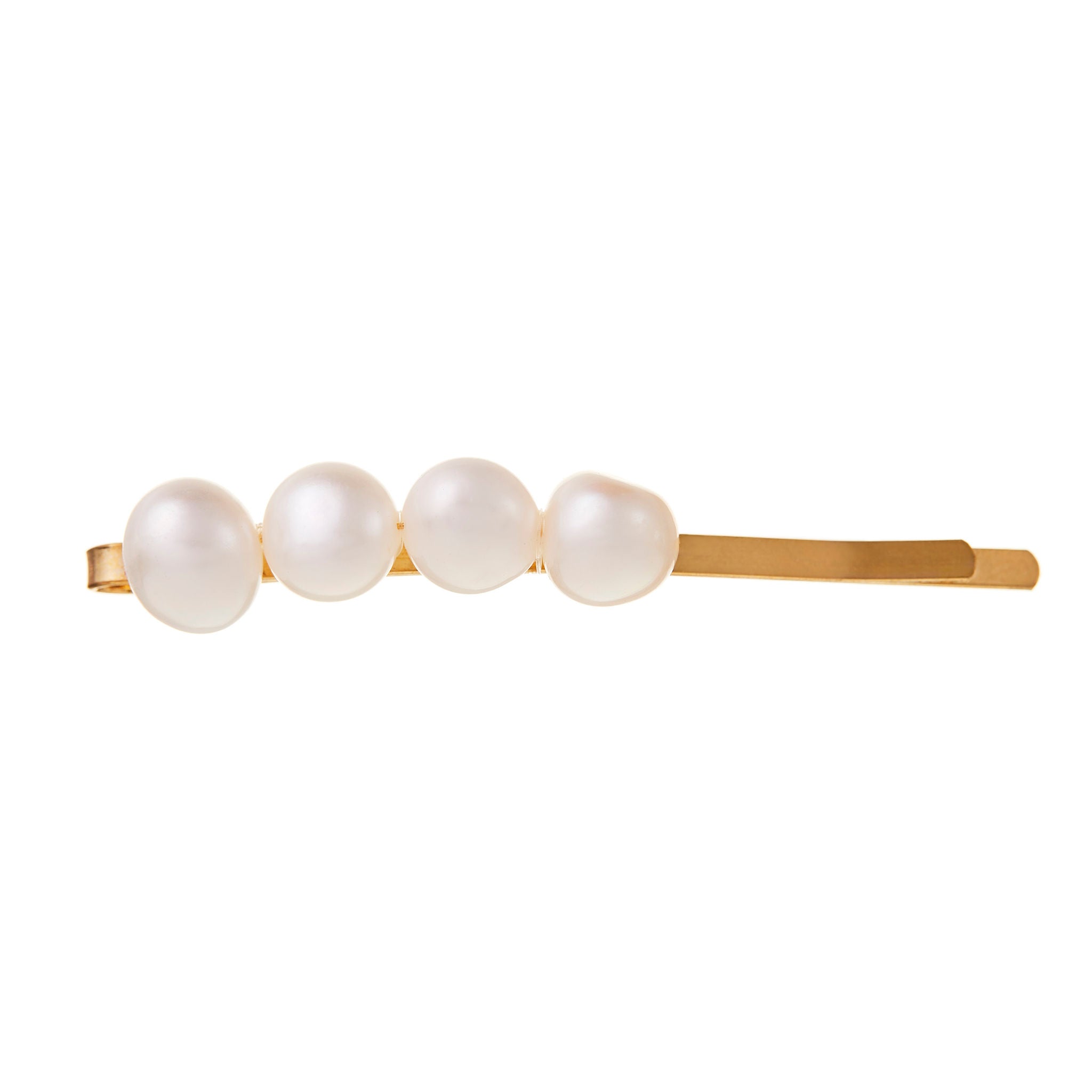 Modern gold bridal headpiece featuring luminous freshwater pearls, perfect for contemporary brides seeking elegant wedding hair accessories.