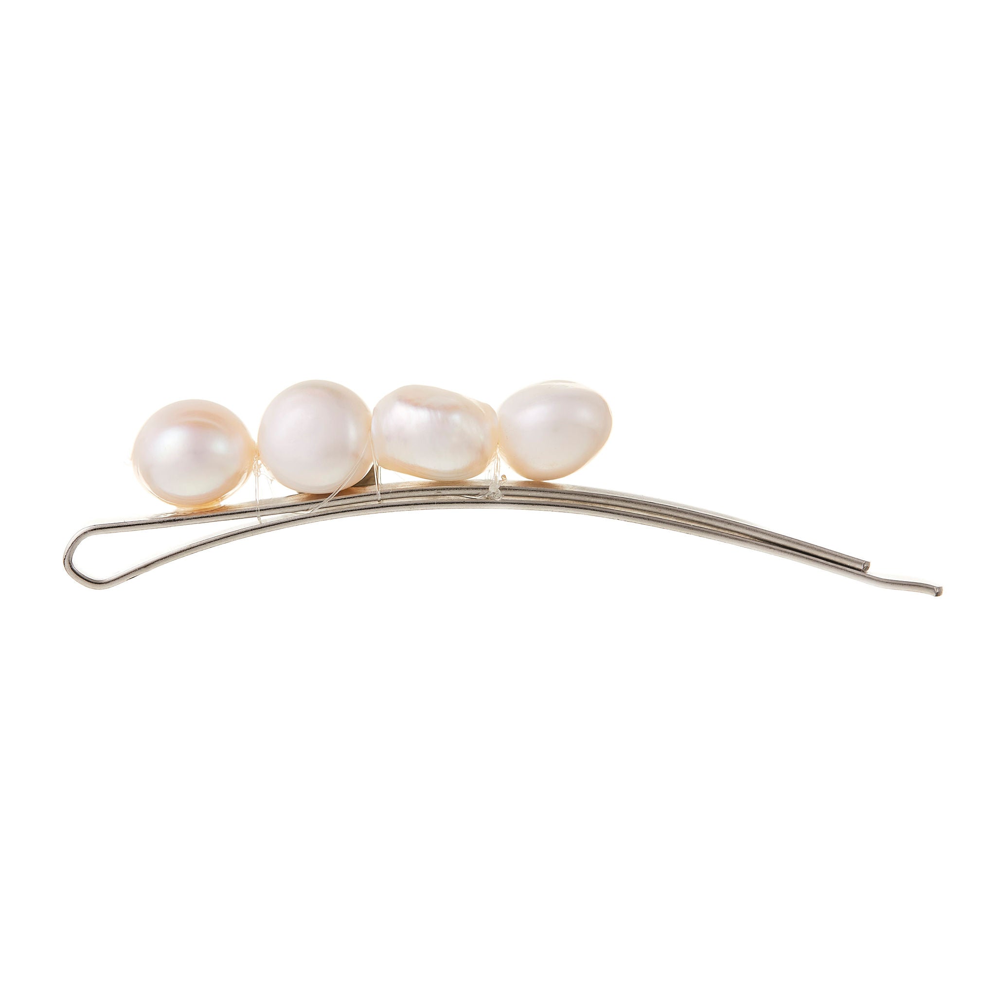 Modern and chic silver bridal headpiece with luminous pearls, offering refined bridal hair accessories for the contemporary bride.