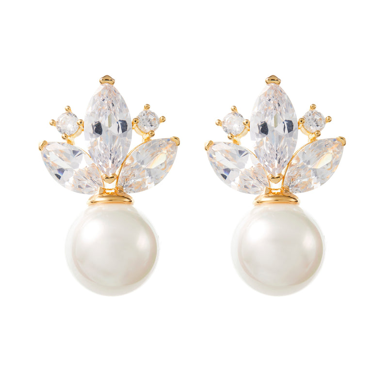 crystal pearl drop earrings wedding gold