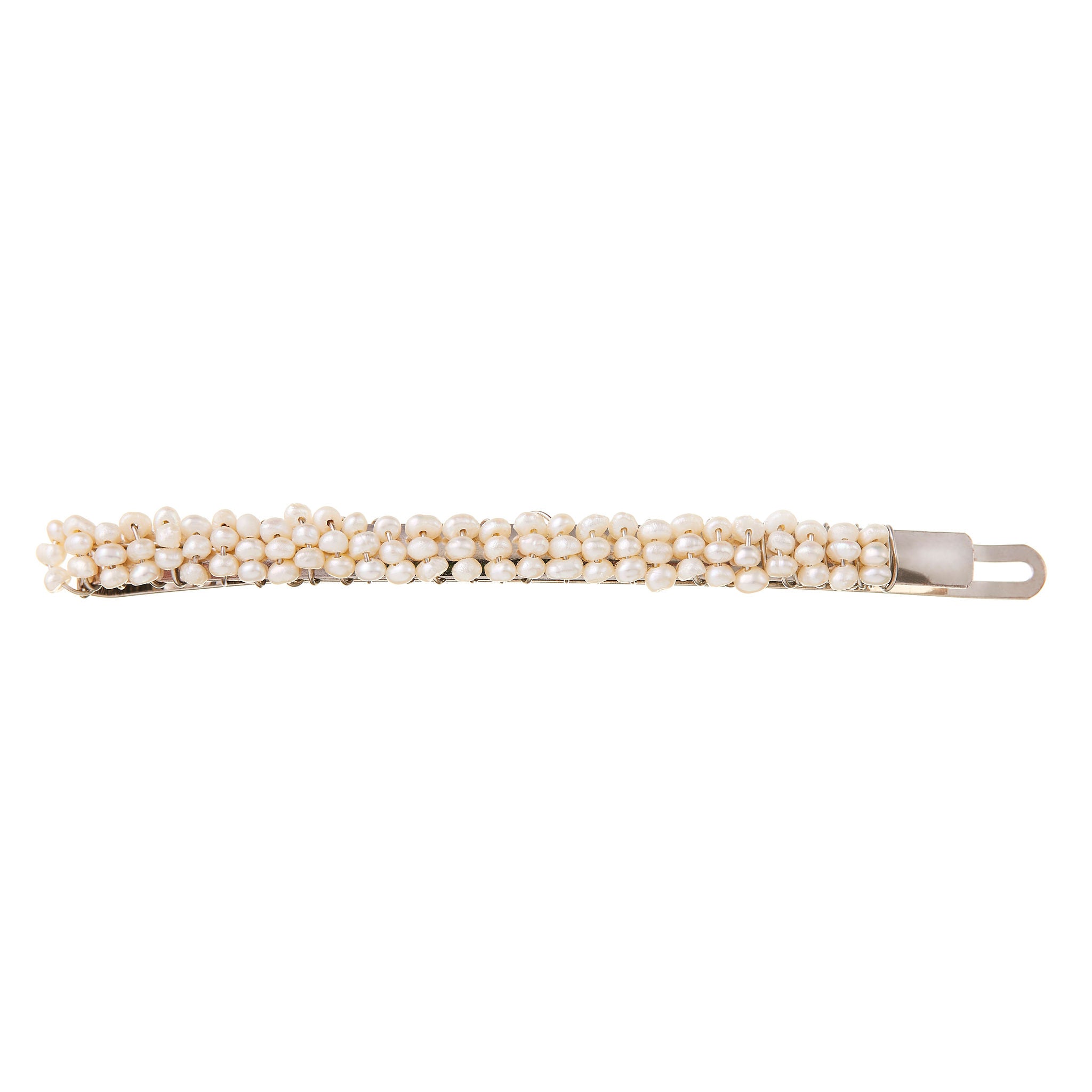 Silver bridal hairpiece with organic pearls, a perfect choice for modern brides seeking bridal hair accessories with timeless elegance.