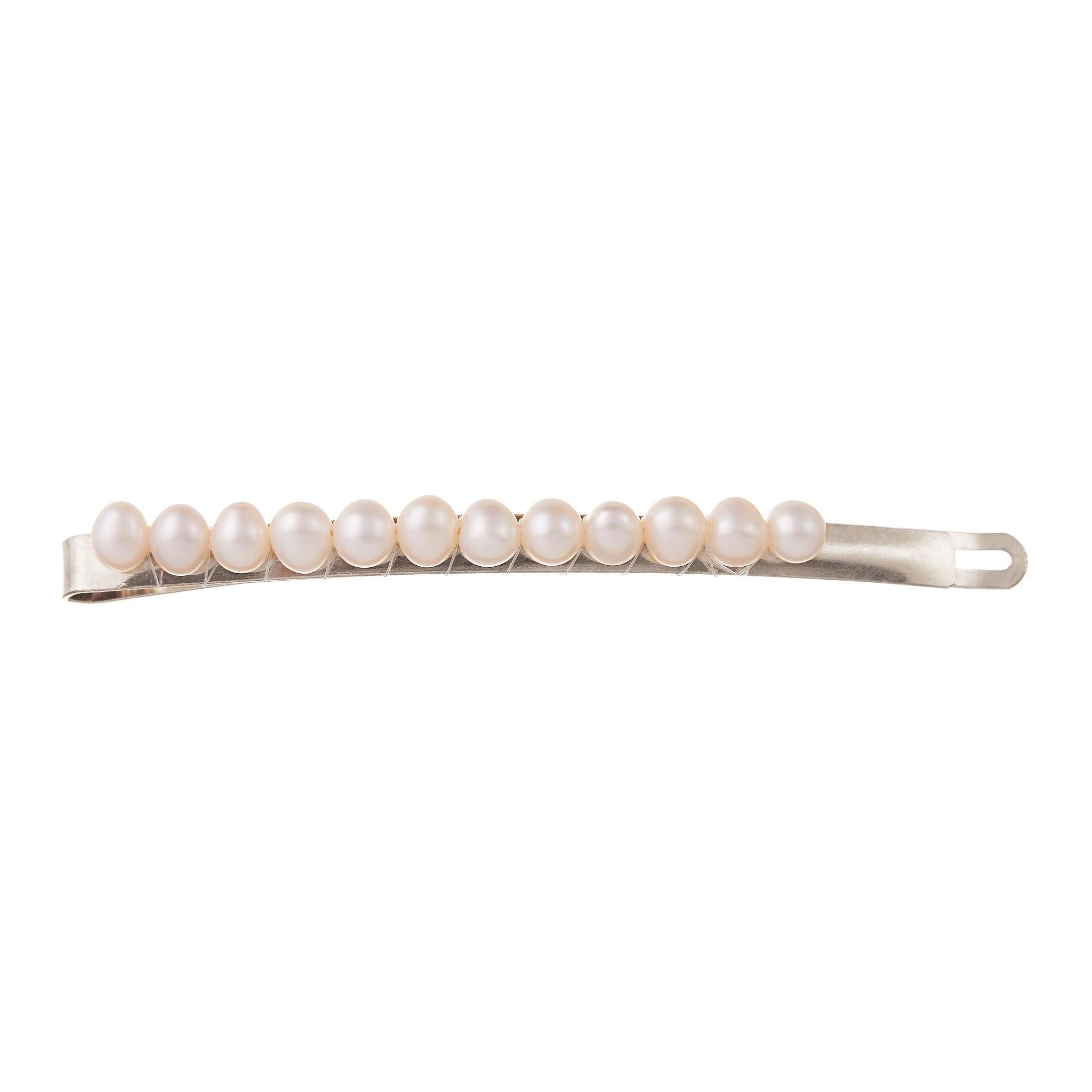 Chic wedding hair barrette clip in silver, featuring delicate pearls for refined elegance.