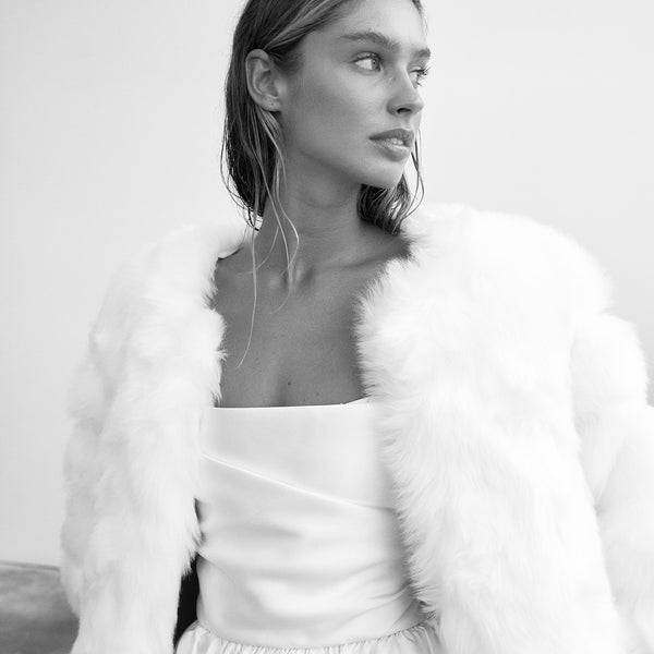 White fur jacket wedding cheap
