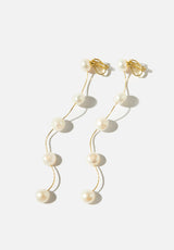 Amelie George Imogen Extra Long Gold Clip On Pearl Wedding Earrings