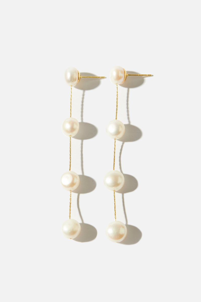 Amelie George Imogen Long Gold Pearl Wedding Earrings