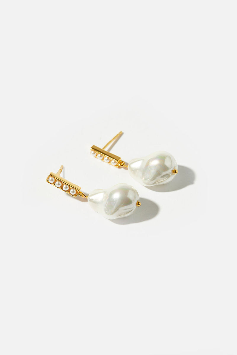 NOVA - Baroque Freshwater Pearl Drop Earrings - Gold