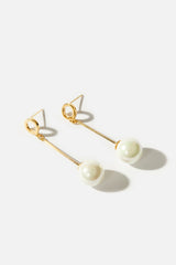 Bella 18k Gold Long Hanging Minimal Pearl Earrings by Amélie George Bridal