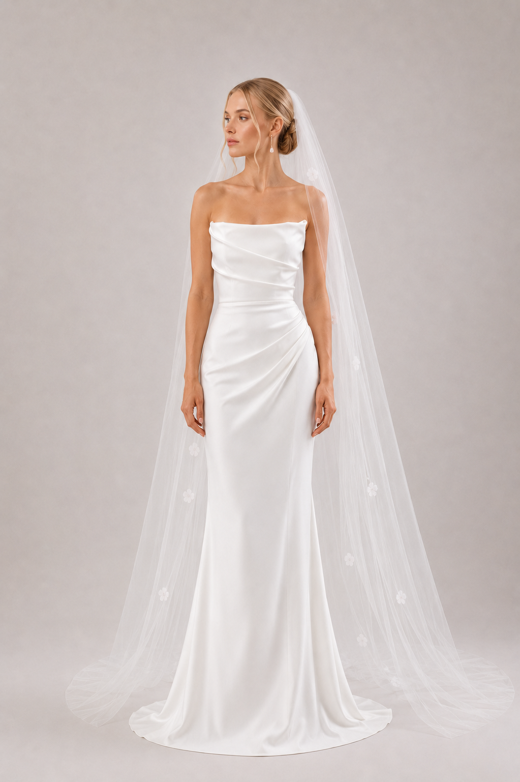 Bohemian Floral Wedding Veil Chapel Length