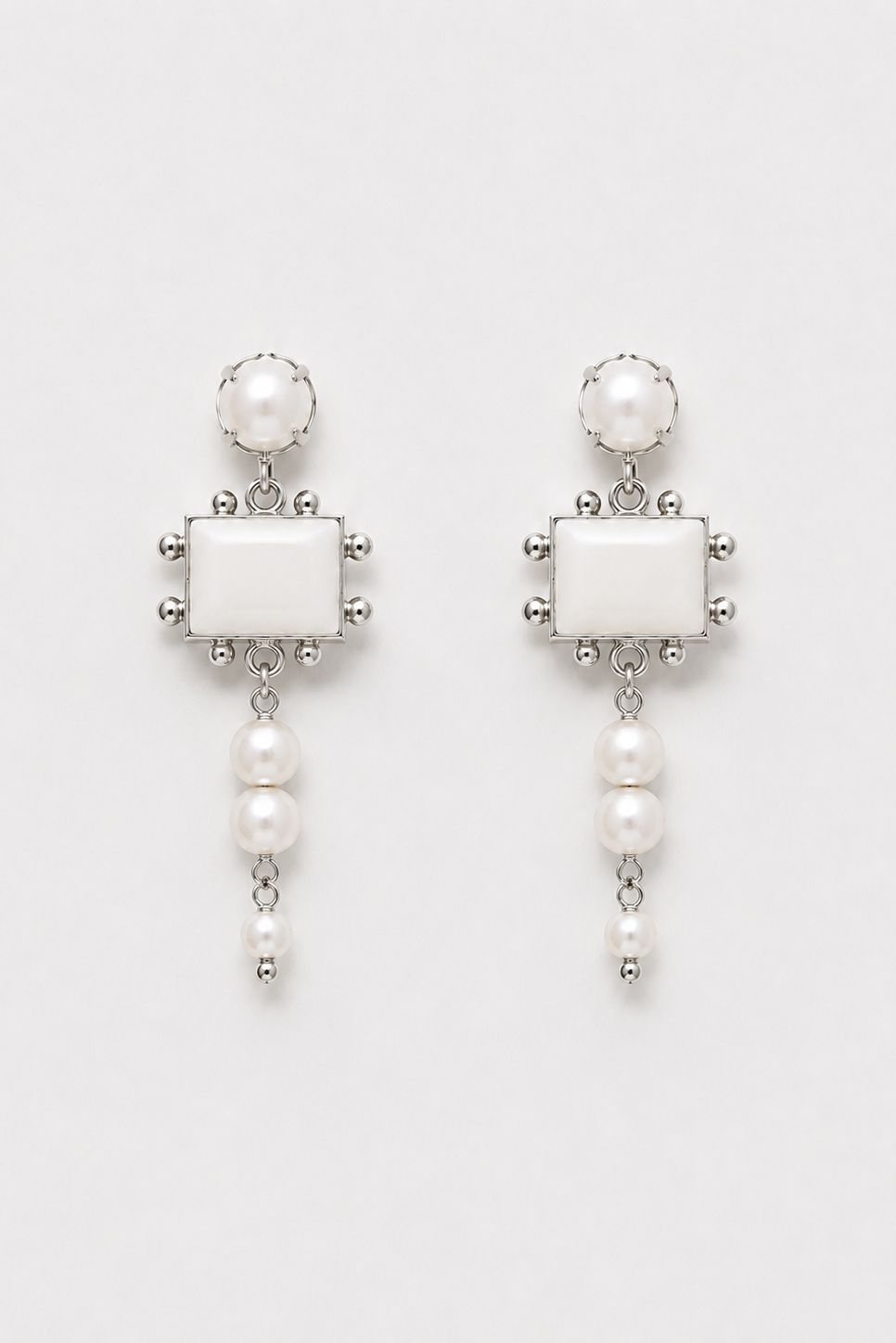Pearl Modern Wedding Earrings in Silver