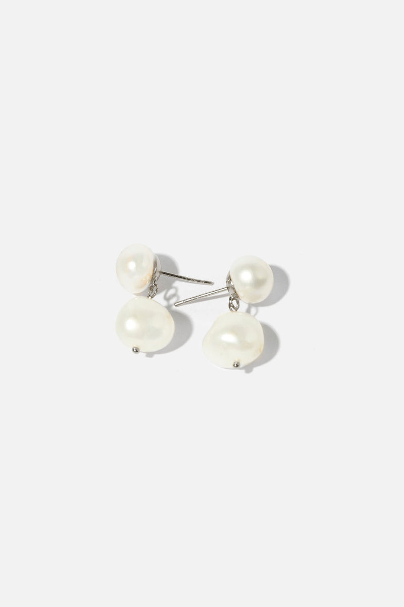 Elegant Silver Freshwater Pearl Wedding Earrings - Romantic Bridal Jewelry