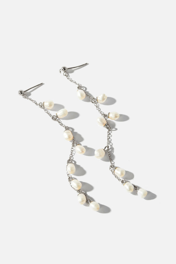 Elegant Silver Pearl Cascade - Cassidy Freshwater Pearl Earrings
