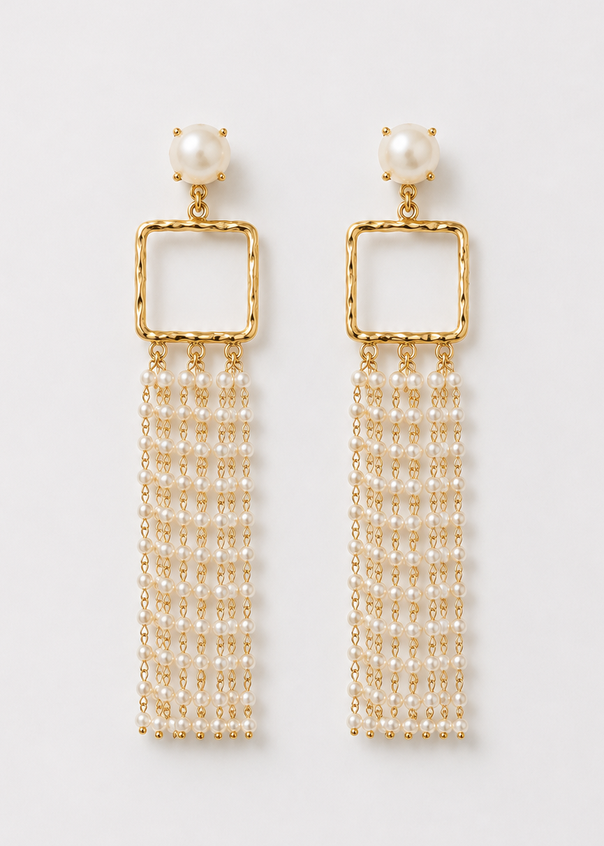 Baroque freshwater pearl chain drop earrings 18K gold — SIENNA by Amélie George