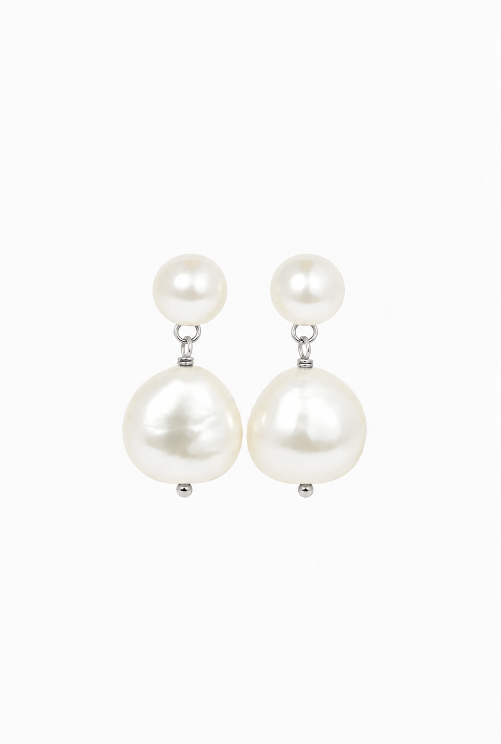 Double drop studs freshwater pearl studs silver