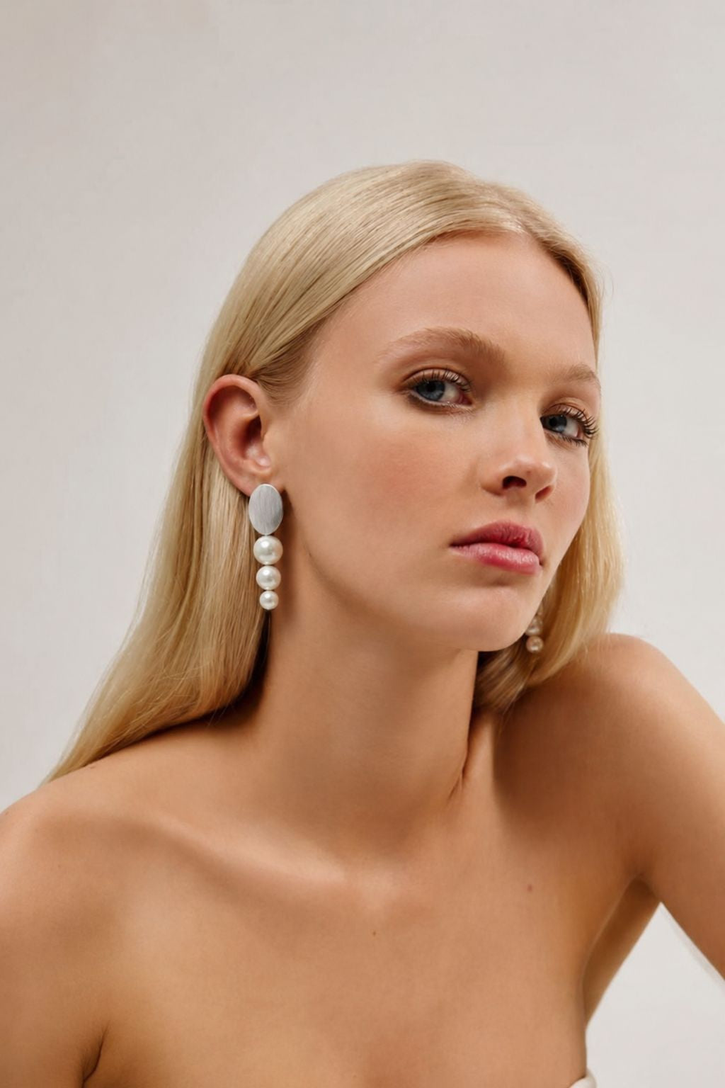 Wedding Earring Long Silver and Pearl Statement 