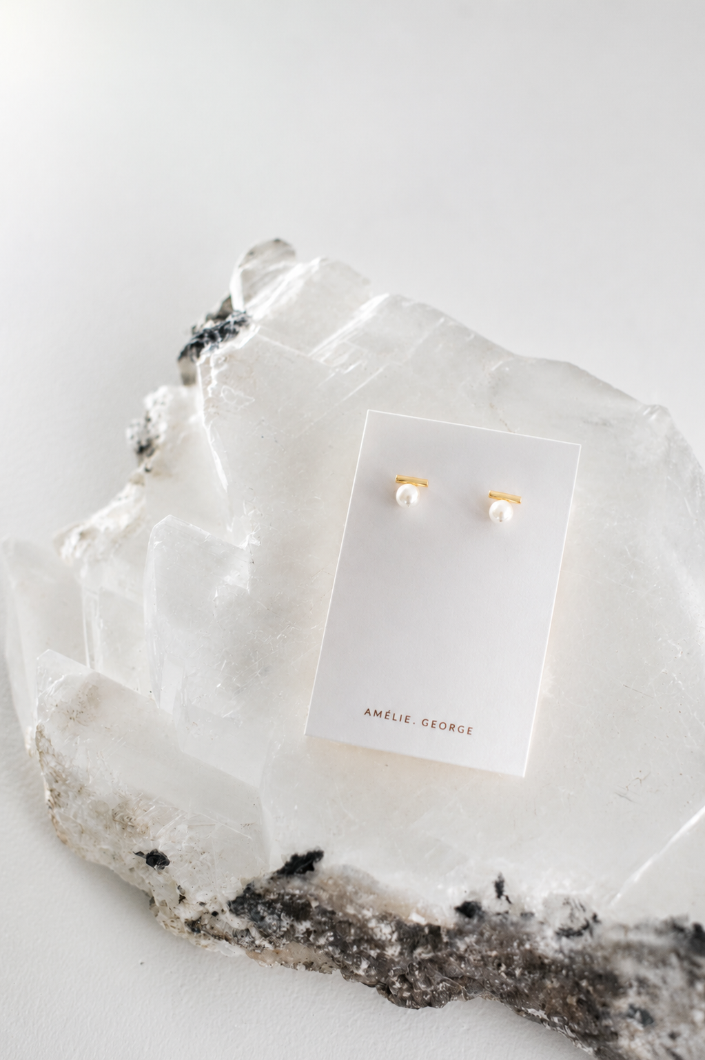Small Pearl Earrings with gold bar detail