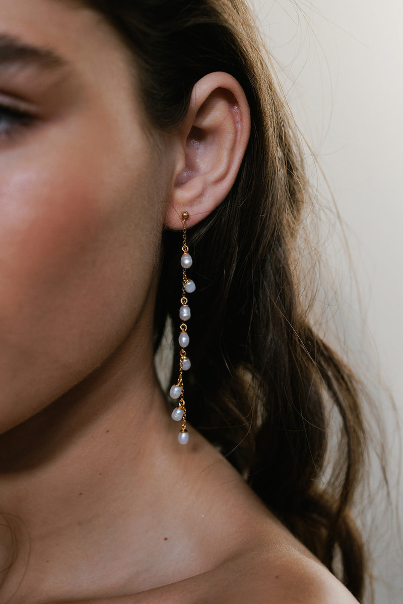 Nature-inspired gold pearl earrings - Cassidy Waterfall Freshwater allure