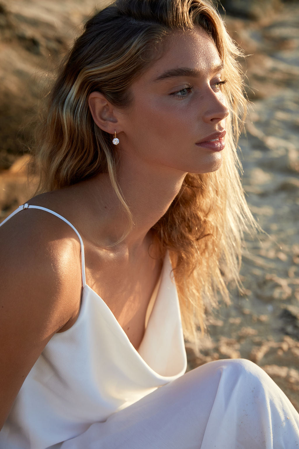 GRACE - Single-Drop Crystal Wedding Earring - Silver