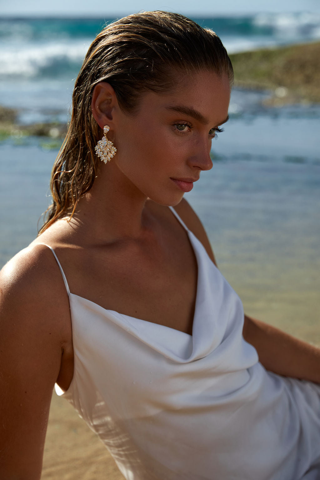 Bridal Earrings Large Gold Artdeco by Australian designer
