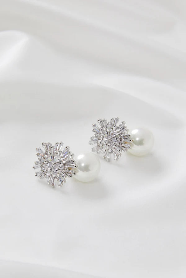 Statement Wedding Earrings Pearl and Diamond 