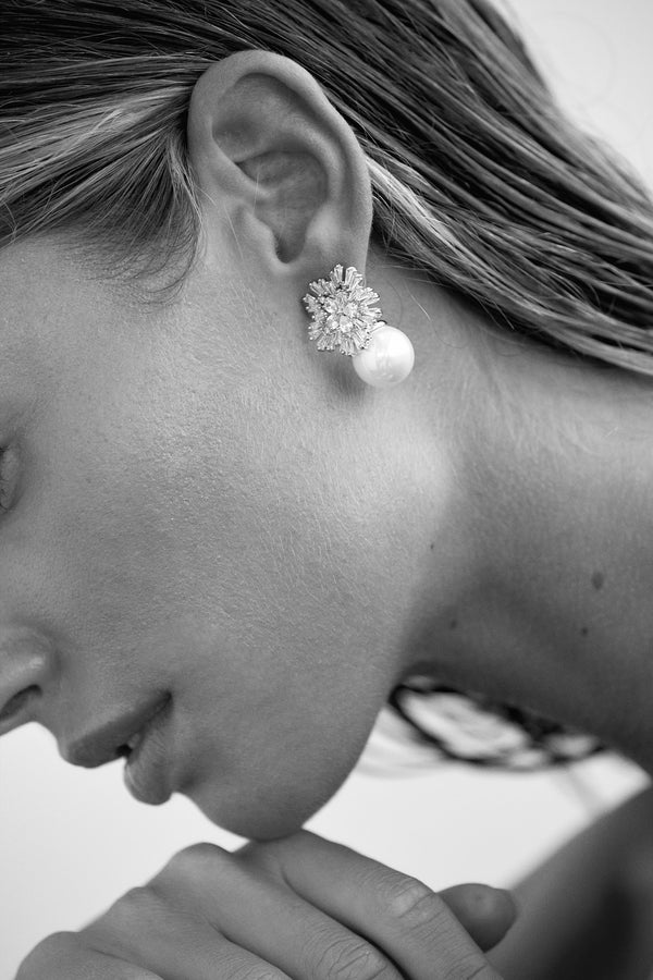 Stunning crystal and pearl wedding earrings by amelie george bridal
