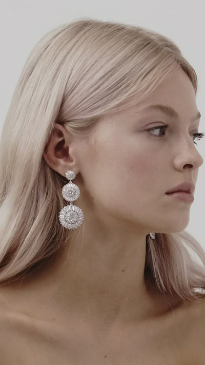 White Gold Chandelier Wedding Earrings