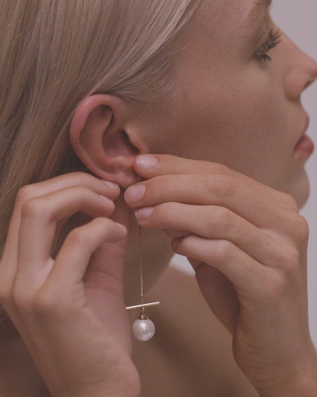 Long Dangle Pearl Chain Cross Wedding Earrings by Amelie George Bridal 