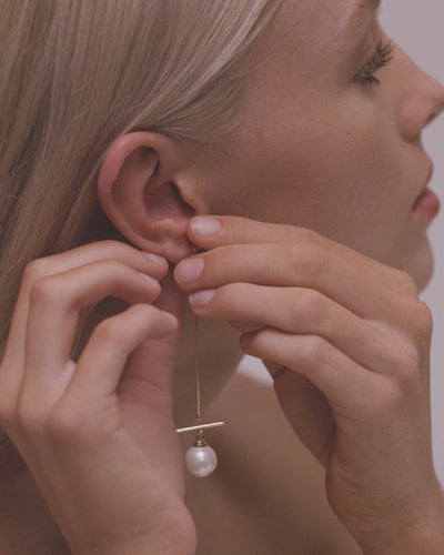 Long Dangle Pearl Chain Cross Wedding Earrings by Amelie George Bridal 